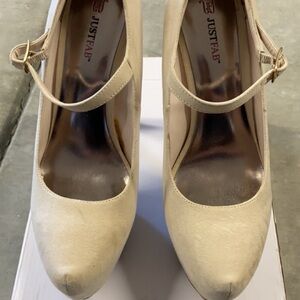 JustFab Women's Beige Mary Jane Heels
